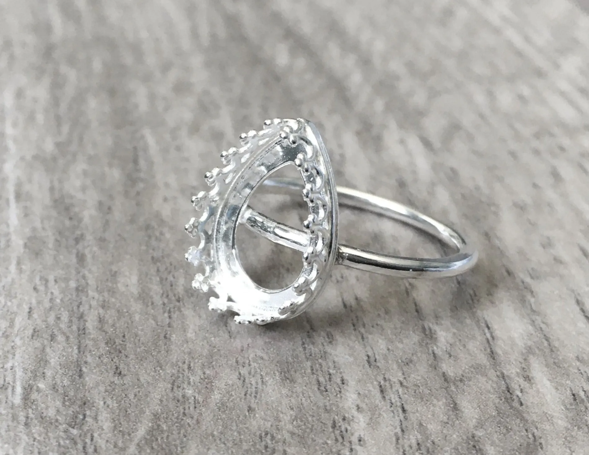 Pear Teardrop Crown Ring Blank Plain Band | 7x10, 8x10, 14x10