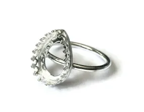 Pear Teardrop Crown Ring Blank Plain Band | 7x10, 8x10, 14x10