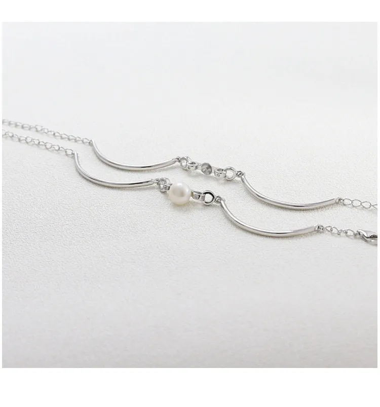 Pearl Chain Bracelet Setting 125mm 5 Inch Sterling Silver 925 For One Bead Blank Tray Base White Gold Fine No Prongs Jewelry Wholesale 1pc