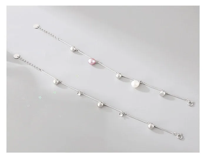 Pearl Chain Bracelet Setting 160mm 6,3" Sterling Silver 925 For Two Beads Blank Tray Base White Gold Fine No Prongs Jewelry Wholesale 1pc