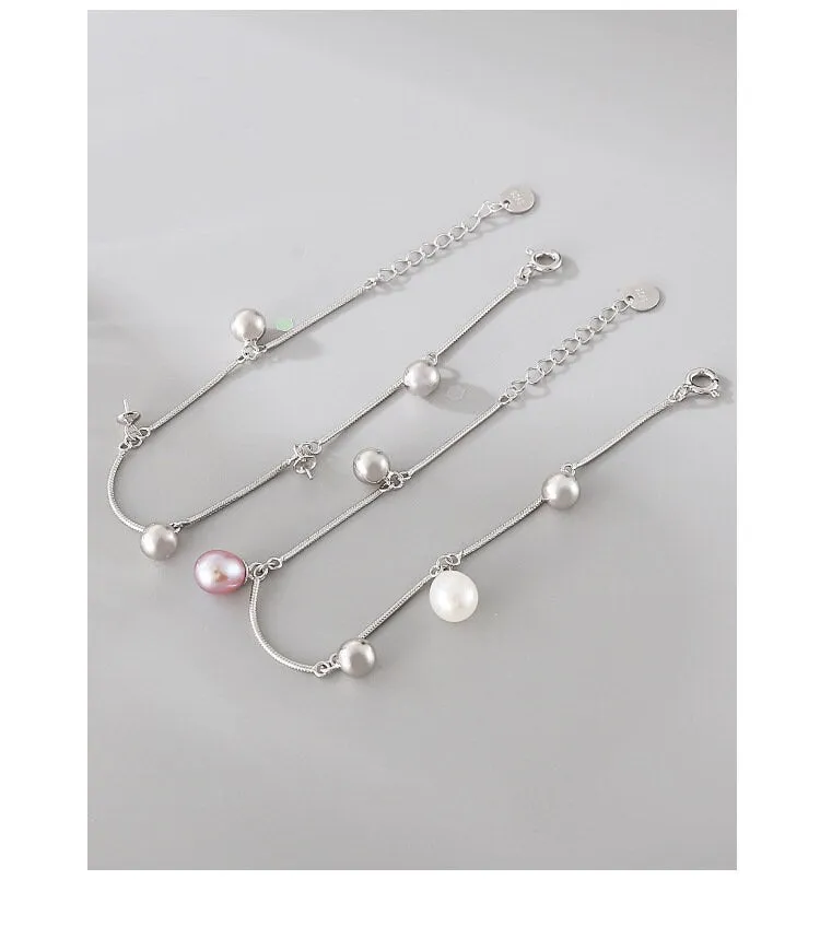 Pearl Chain Bracelet Setting 160mm 6,3" Sterling Silver 925 For Two Beads Blank Tray Base White Gold Fine No Prongs Jewelry Wholesale 1pc