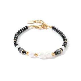 Pearls & onyx bracelet gold