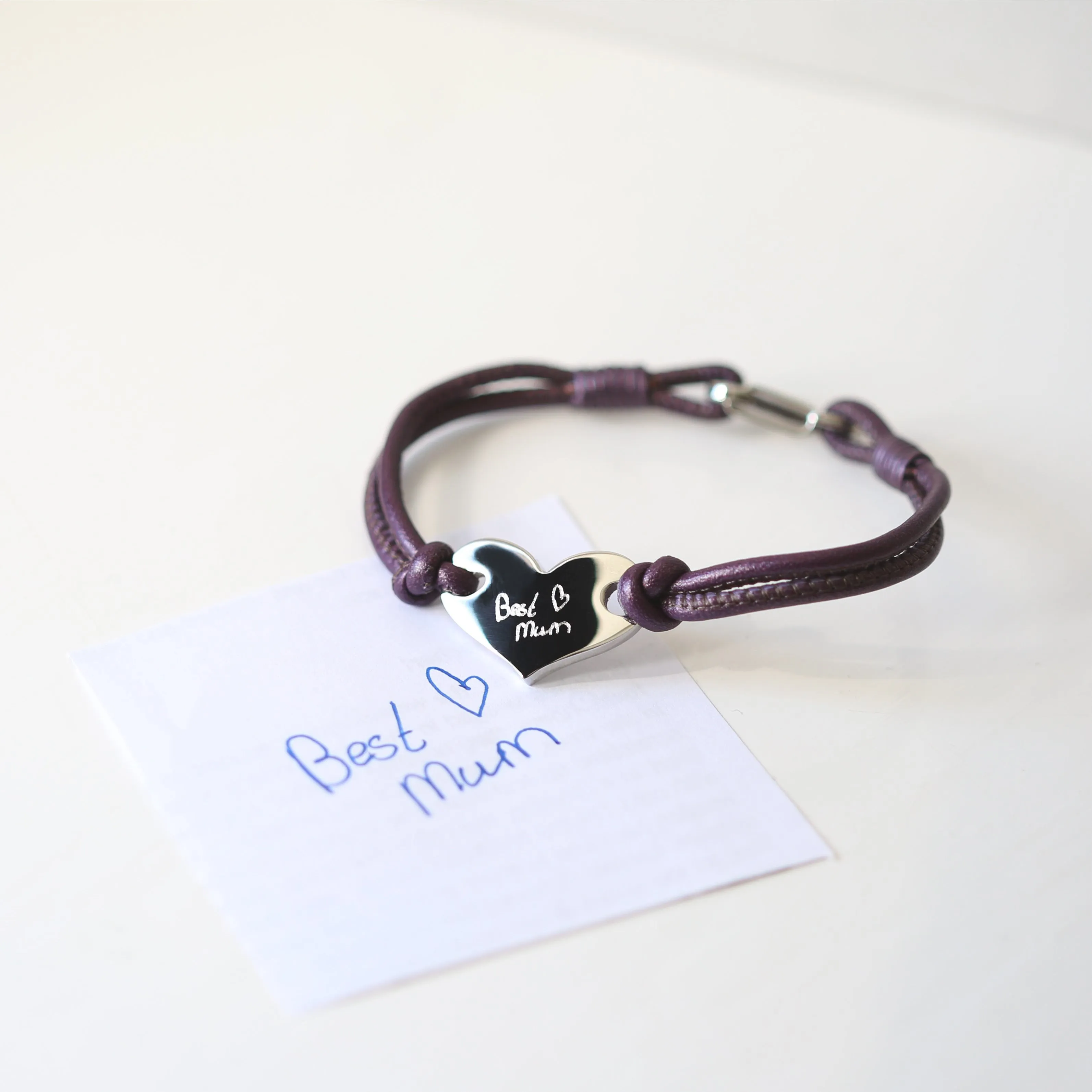 Personalised Own Handwriting Hearts Forever Leather Bracelet