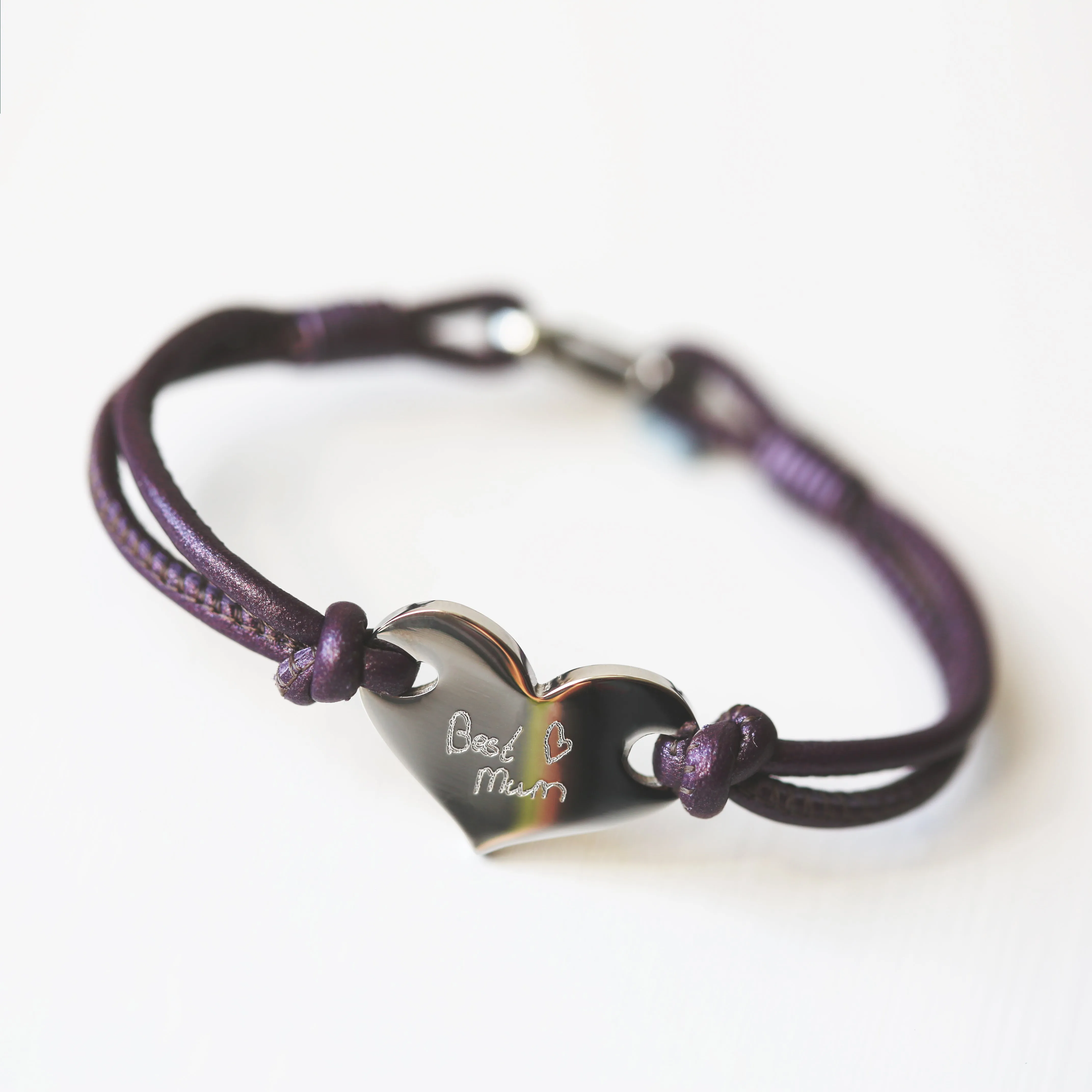 Personalised Own Handwriting Hearts Forever Leather Bracelet