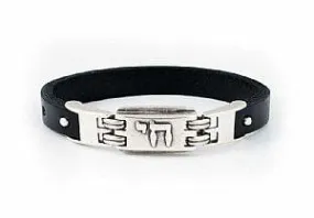Pewter and Leather Judaic Unisex Bracelet - Chai