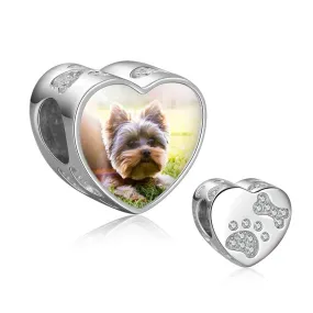 Photo Heart Beads Charm Bracelet, Personalized Pet Paw & Bone Designs with Cubic Zirconia Stones, Jewelry Gift for Women