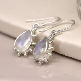 POM Sterling Silver Rainbow Moonstone Decorative Drop Earrings