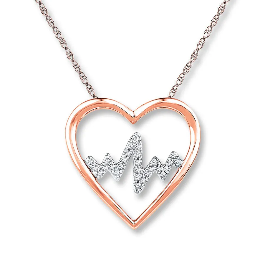 Pre-Owned Kay  1/10 ct Diamond Heartbeat Necklace in 10K Rose Gold