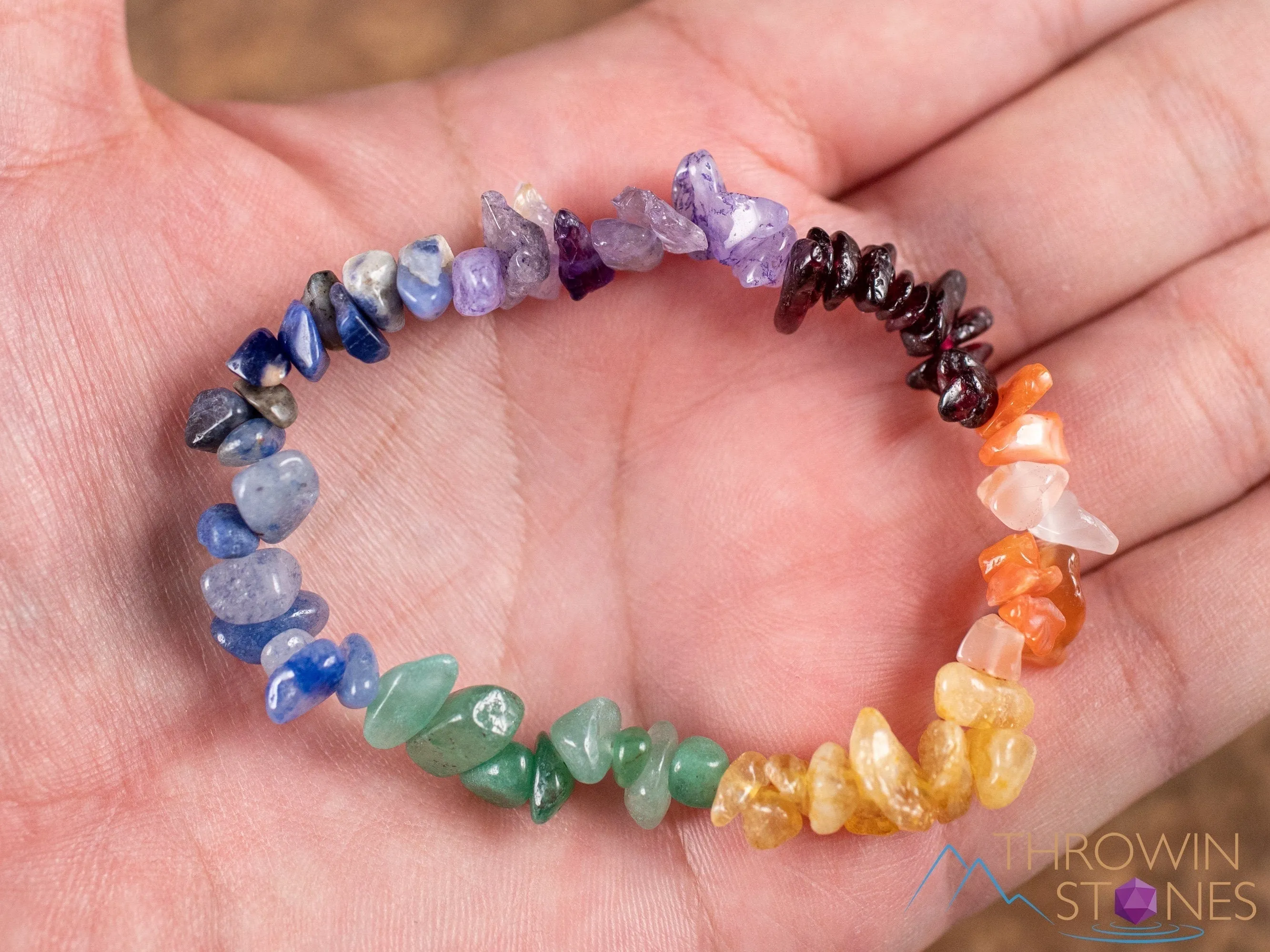 RAINBOW CHAKRA Crystal Bracelet - Chip Beads - Beaded Bracelet, Handmade Jewelry, Healing Crystal Bracelet, E1951