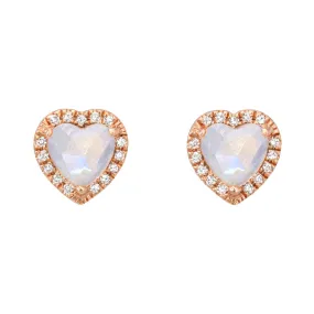 Rainbow Moonstone Diamond Halo Heart Earrings
