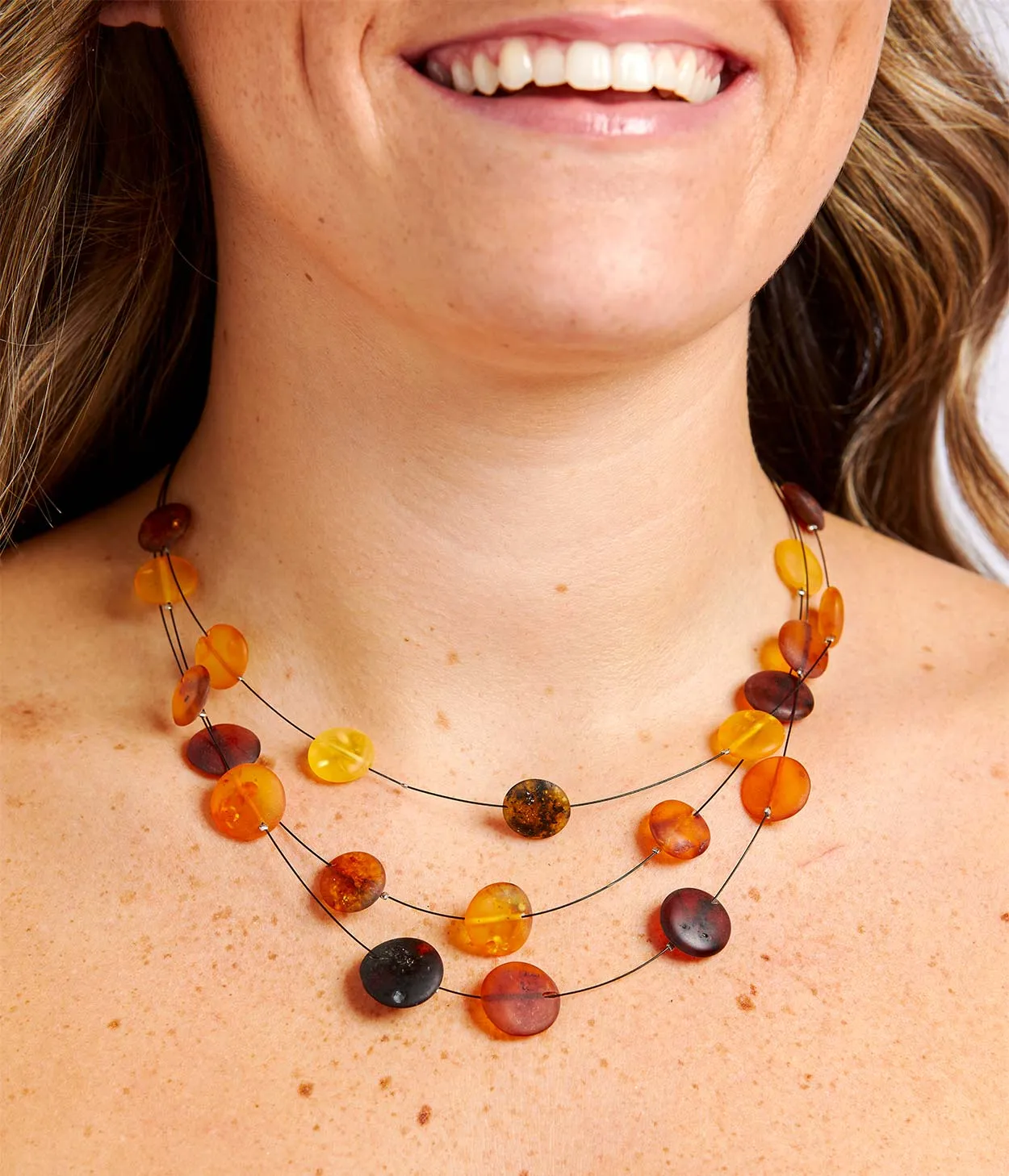 RAW Layered Colourful Amber Discs necklace