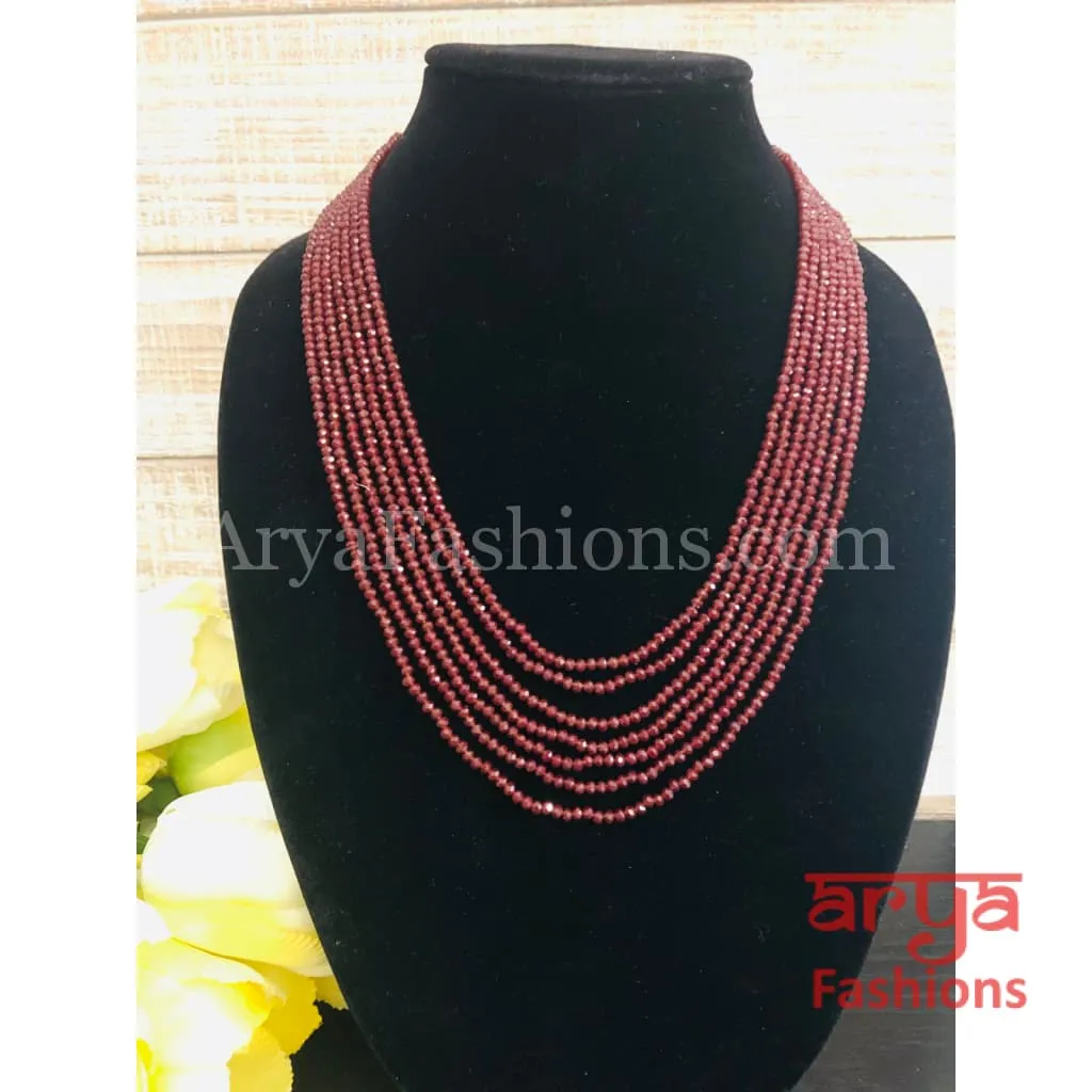 Razvi Maroon Red Beads Multilayer Multi-strand Beaded Necklace