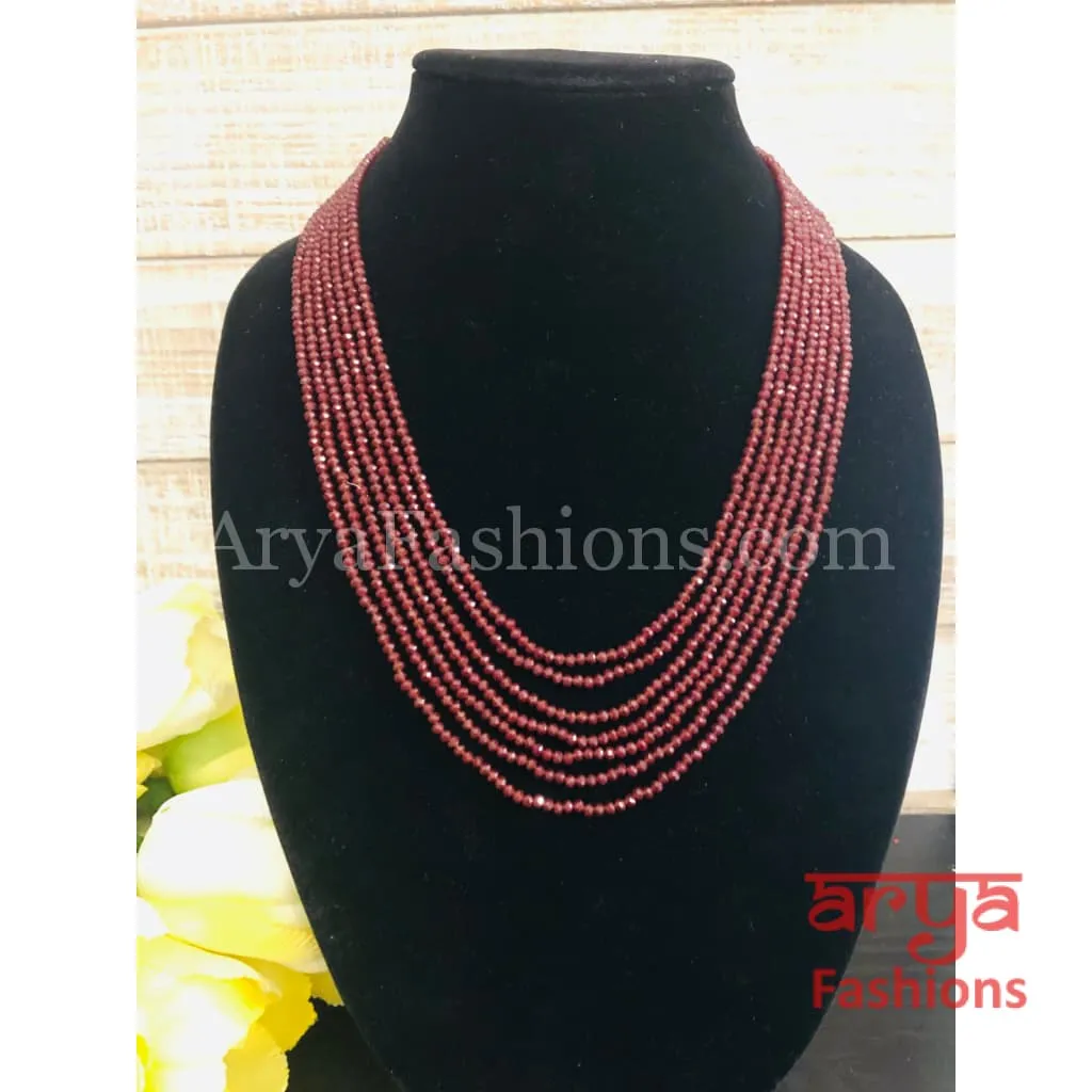 Razvi Maroon Red Beads Multilayer Multi-strand Beaded Necklace