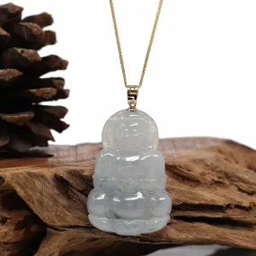 RealJade® 14k Yellow Gold "Goddess of Compassion" Genuine Burmese Jadeite Jade Guanyin Necklace With Good Luck Design