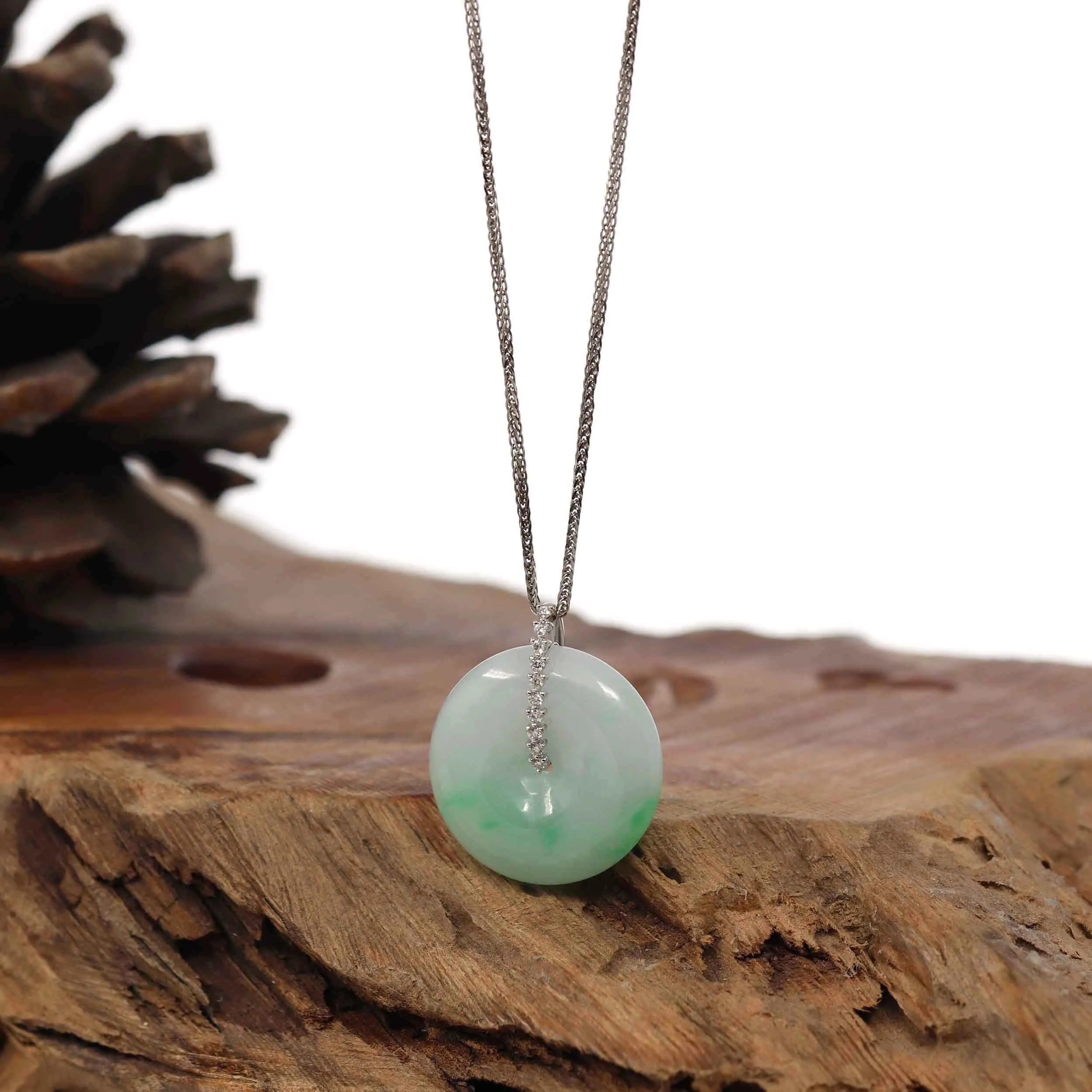 RealJade® Co. 18K White Gold "Good Luck Button" Necklace Ice Green Jadeite Jade Pendant Necklace