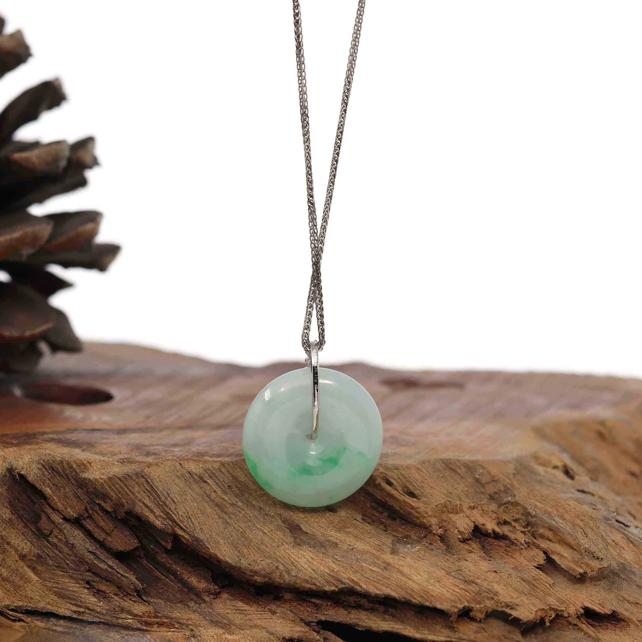 RealJade® Co. 18K White Gold "Good Luck Button" Necklace Ice Green Jadeite Jade Pendant Necklace