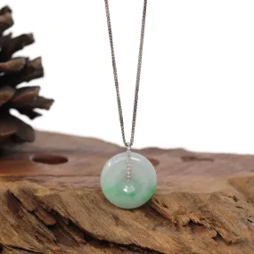 RealJade® Co. 18K White Gold "Good Luck Button" Necklace Ice Green Jadeite Jade Pendant Necklace