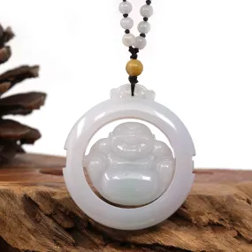 RealJade® Co. "Goddess of Compassion" Genuine Burmese Jadeite Jade Happy Buddha Pendant