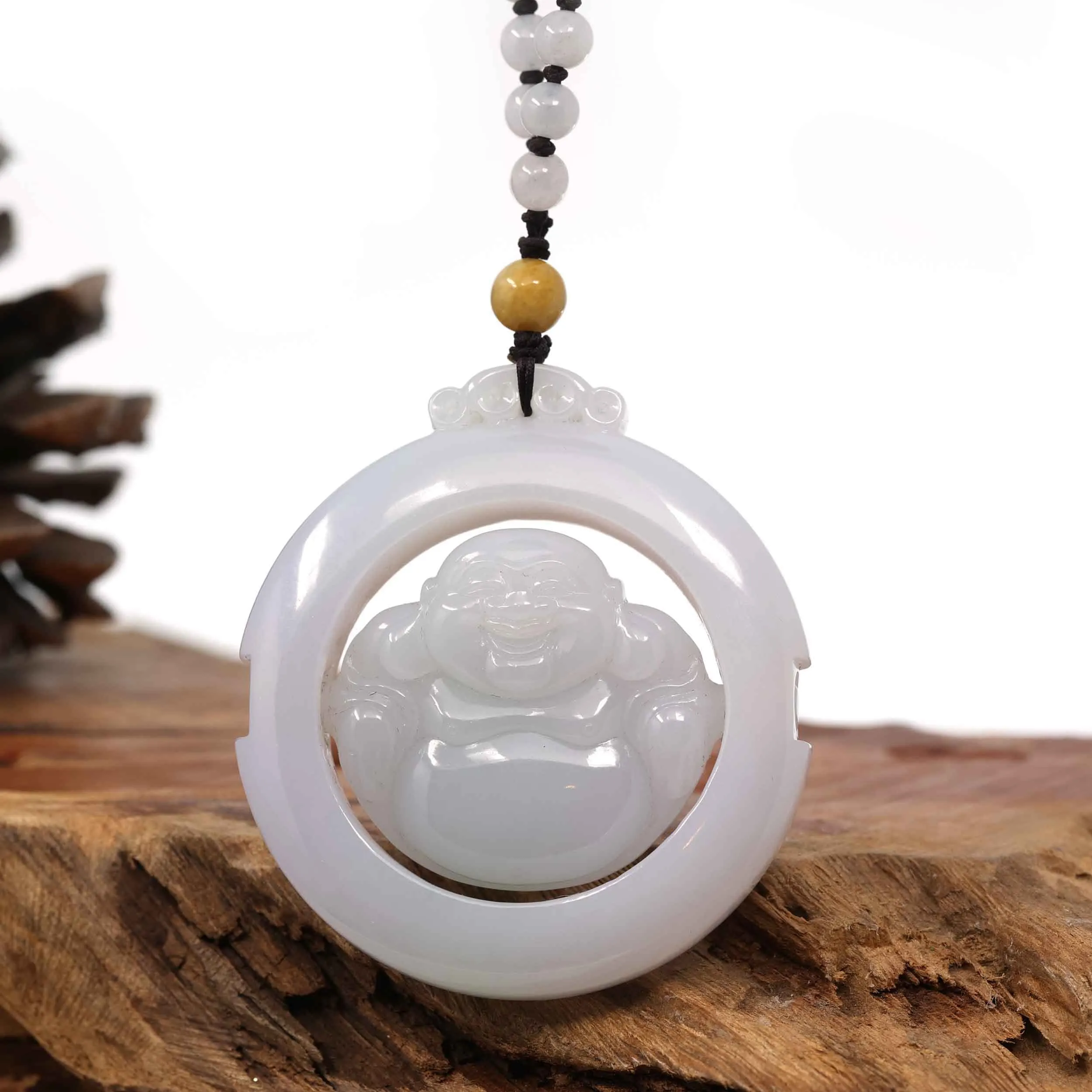 RealJade® Co. "Goddess of Compassion" Genuine Burmese Jadeite Jade Happy Buddha Pendant