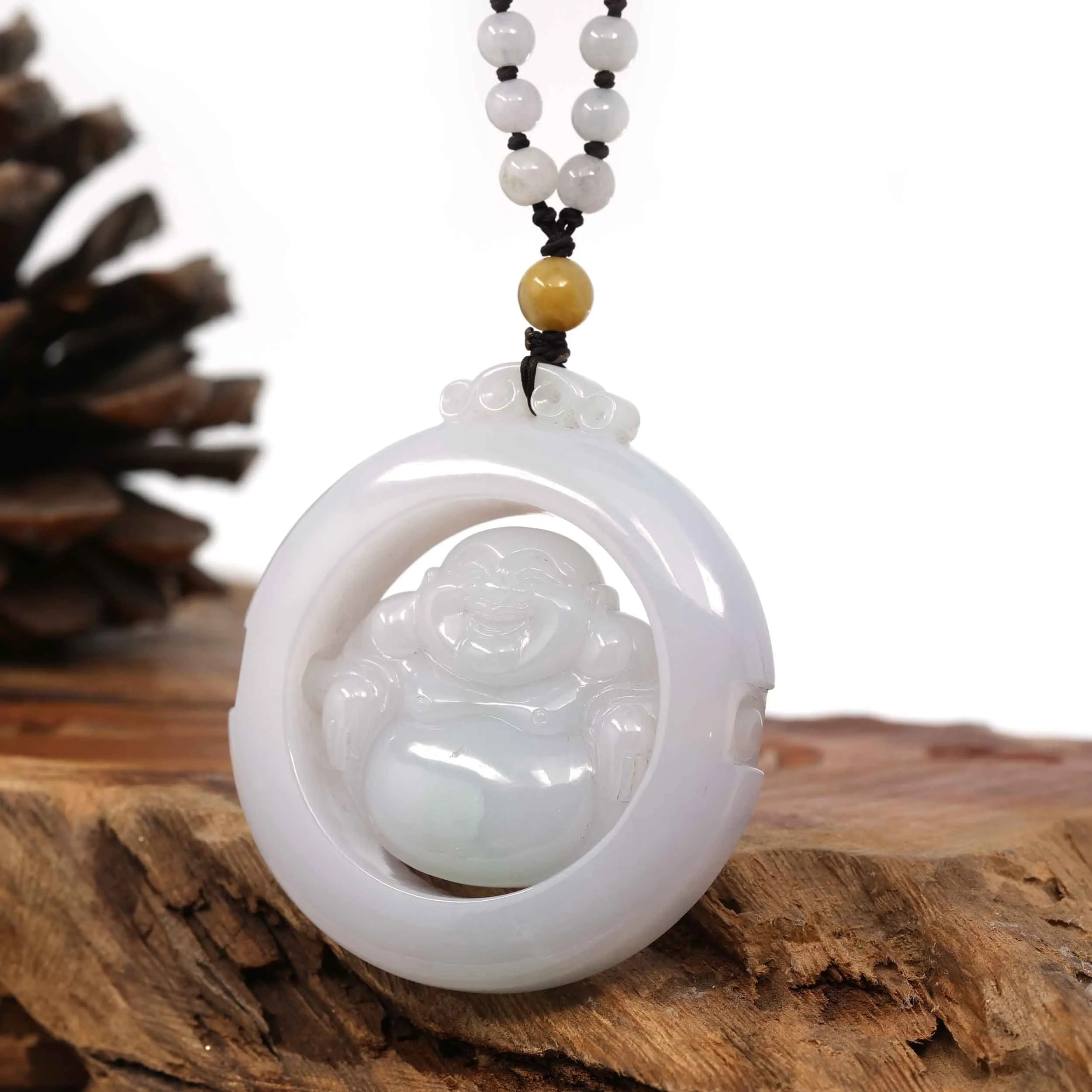 RealJade® Co. "Goddess of Compassion" Genuine Burmese Jadeite Jade Happy Buddha Pendant
