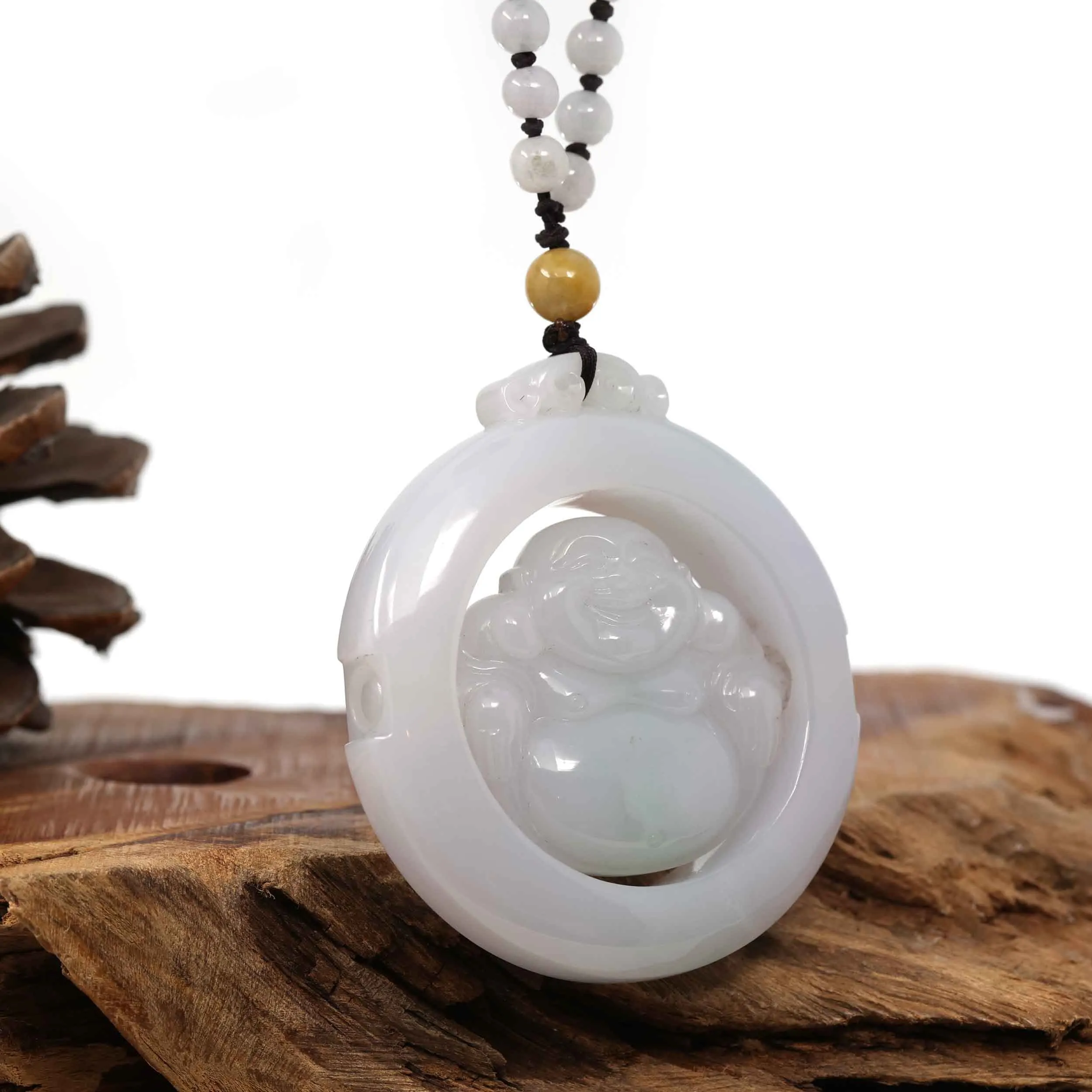 RealJade® Co. "Goddess of Compassion" Genuine Burmese Jadeite Jade Happy Buddha Pendant