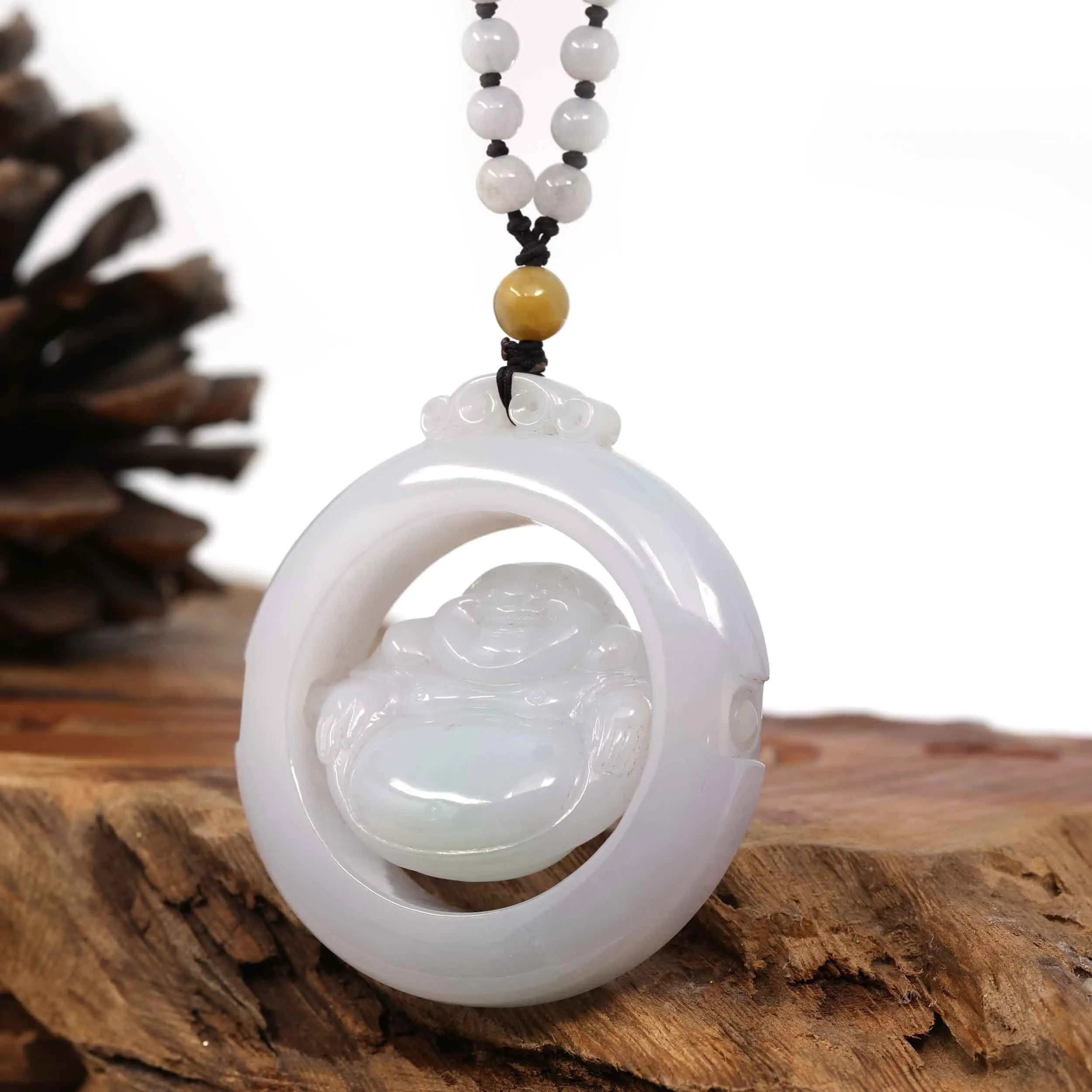 RealJade® Co. "Goddess of Compassion" Genuine Burmese Jadeite Jade Happy Buddha Pendant