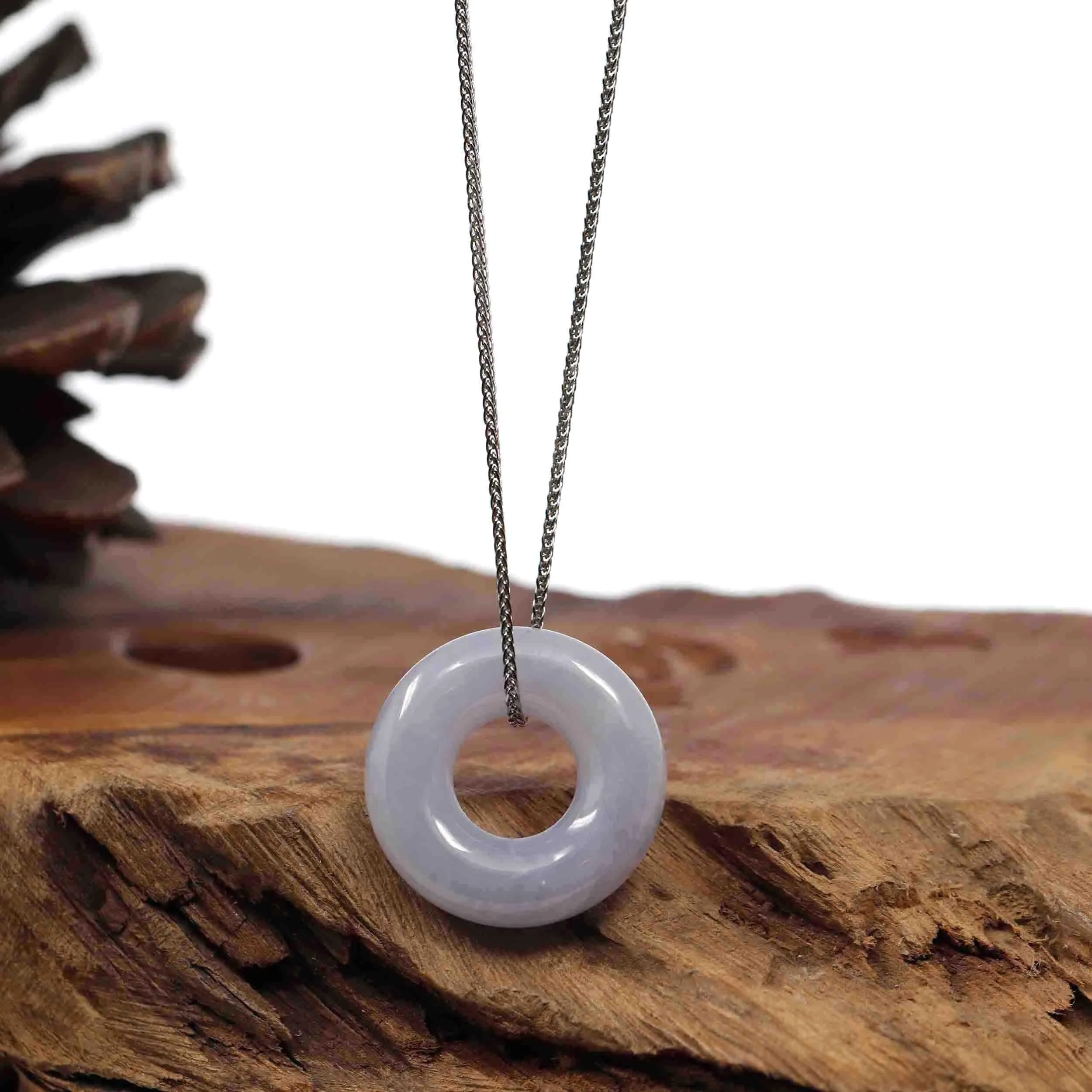 RealJade® Co. "Good Luck Button" Necklace Lavender Jadeite Jade Pendant