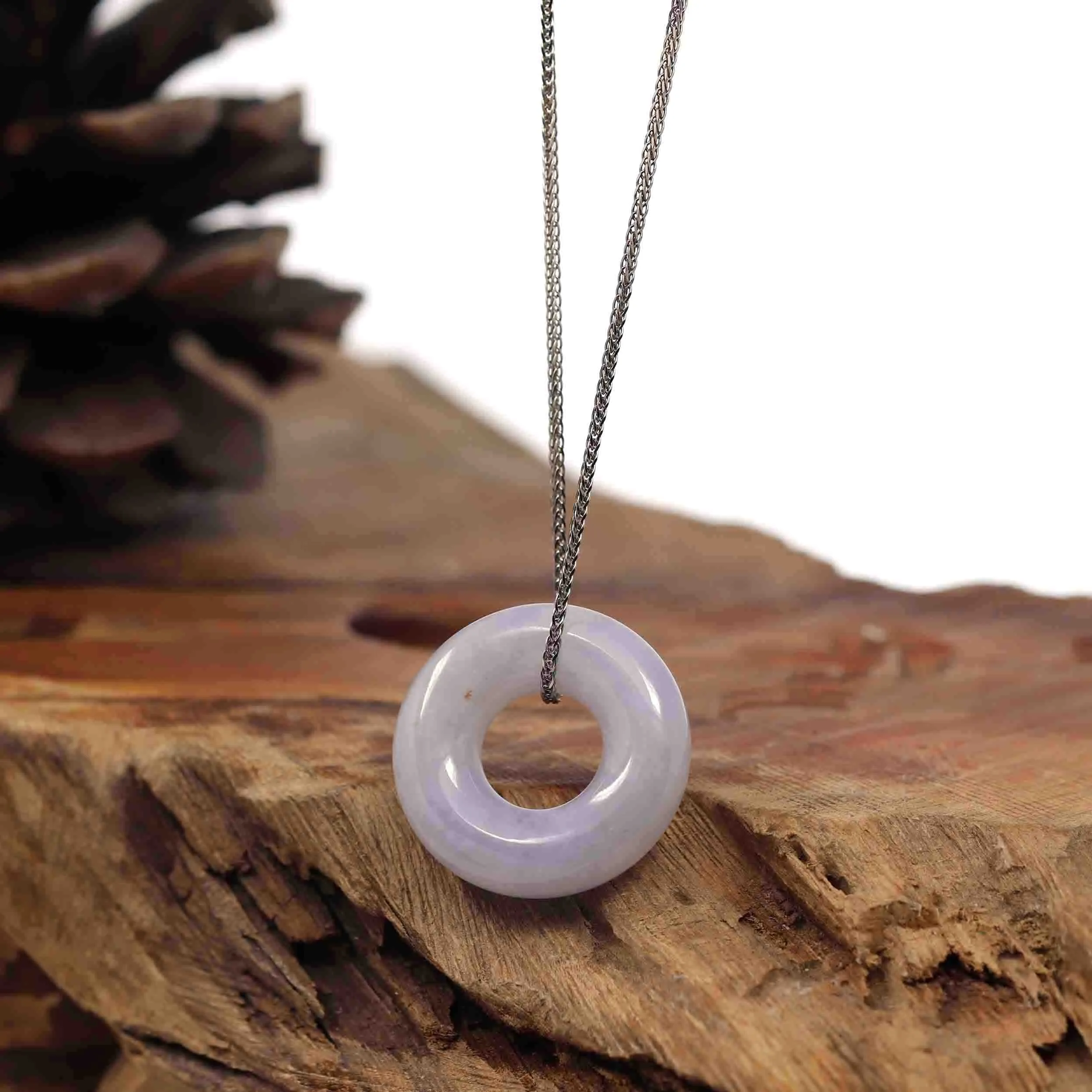RealJade® Co. "Good Luck Button" Necklace Lavender Jadeite Jade Pendant