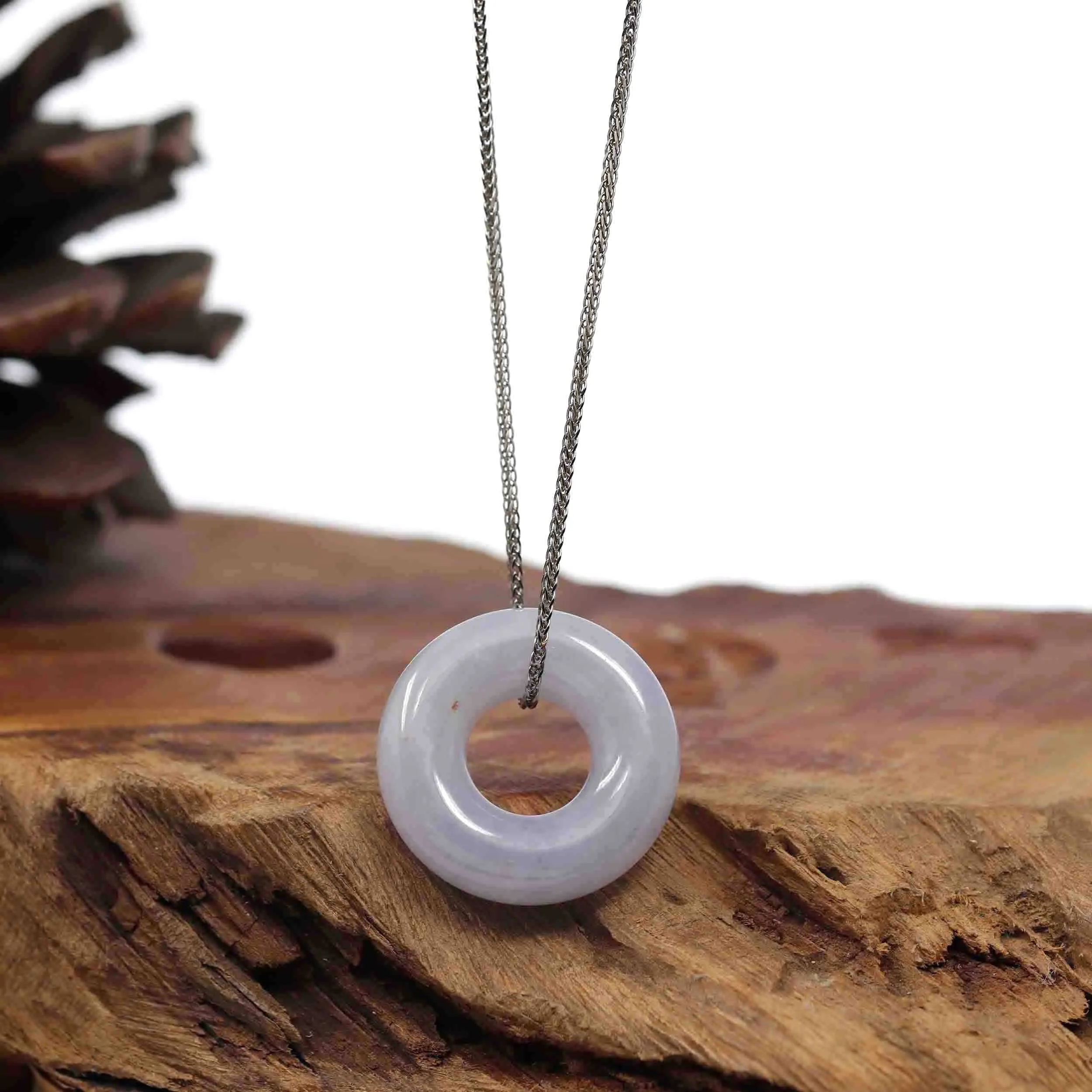RealJade® Co. "Good Luck Button" Necklace Lavender Jadeite Jade Pendant
