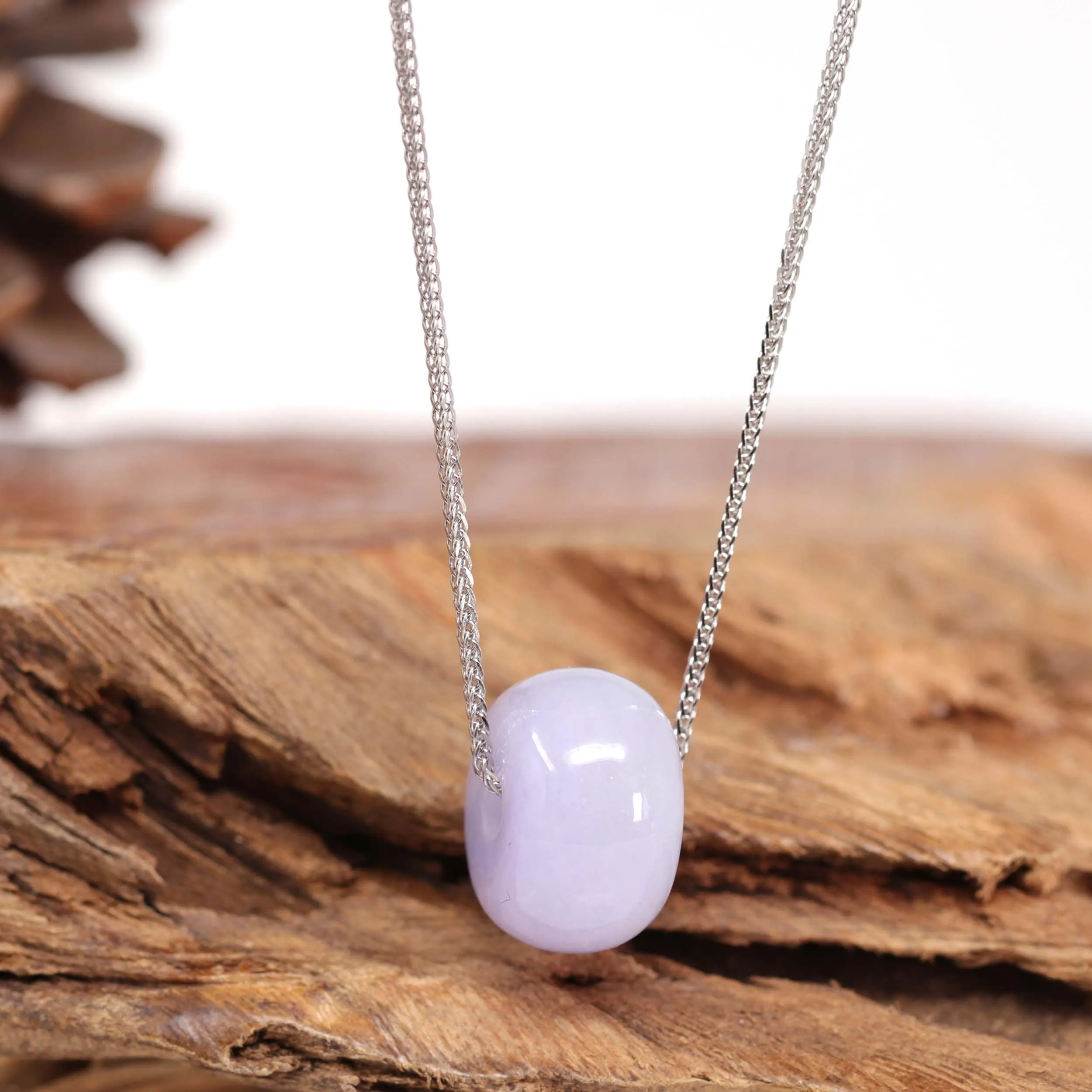 RealJade® Co. "Good Luck Button" Necklace Real Lavender Jade Lucky KouKou Pendant Necklace