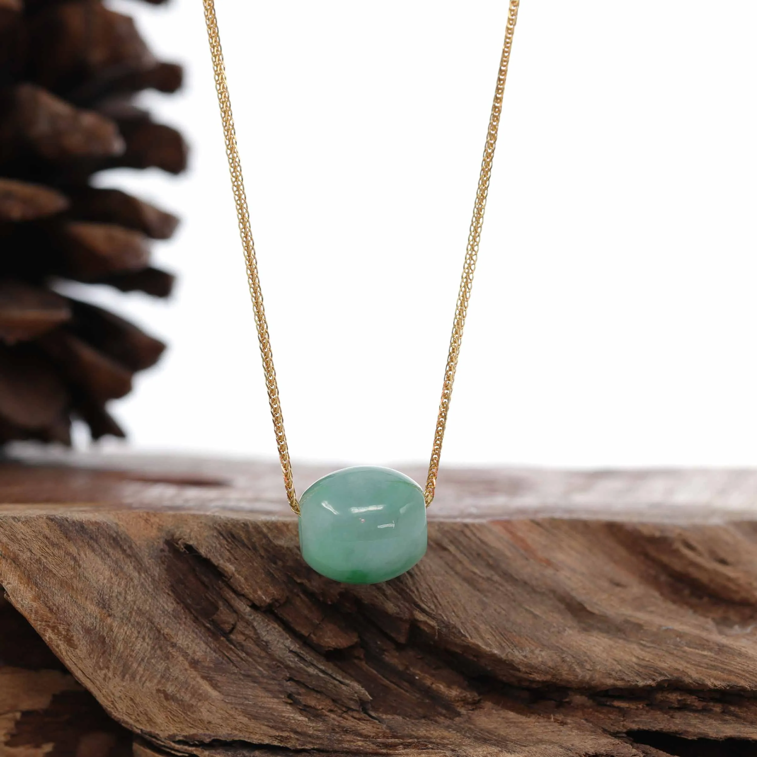 RealJade® Co. "Good Luck Button" Necklace Rich Apple Green Jade Lucky TongTong Pendant Necklace