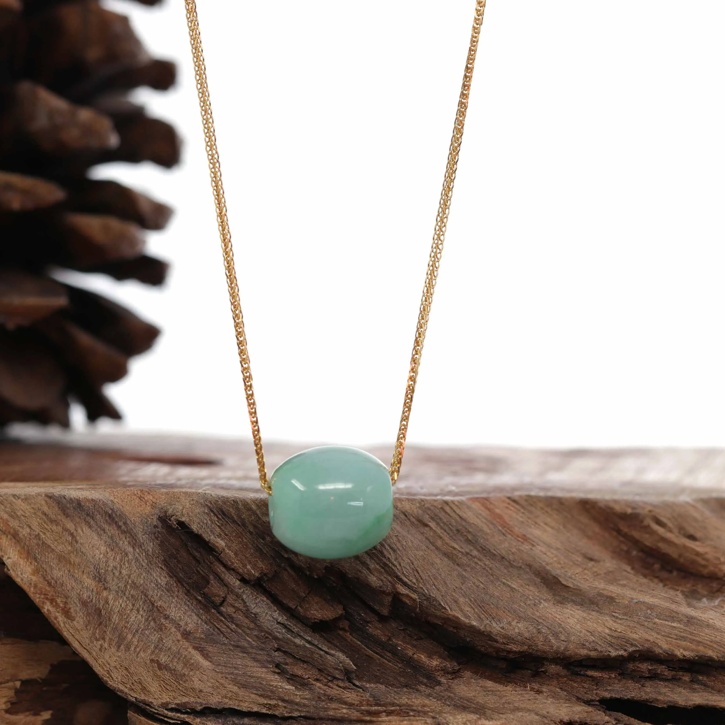 RealJade® Co. "Good Luck Button" Necklace Rich Apple Green Jade Lucky TongTong Pendant Necklace