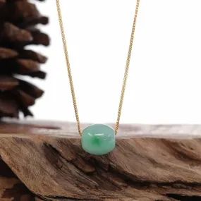 RealJade® Co. "Good Luck Button" Necklace Rich Apple Green Jade Lucky TongTong Pendant Necklace