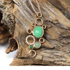 RealJade® "Bubbles Collection" 18k Rose Gold Multi Color Imperial Green and Ice Jadeite Jade Diamond Pendant Necklace