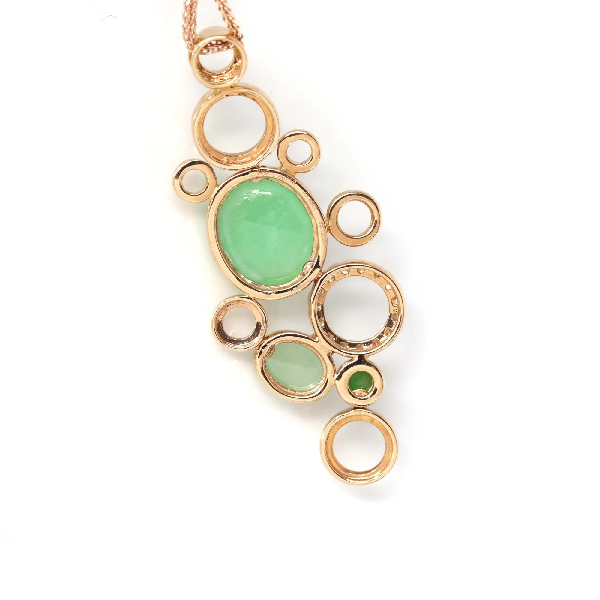 RealJade® "Bubbles Collection" 18k Rose Gold Multi Color Imperial Green and Ice Jadeite Jade Diamond Pendant Necklace