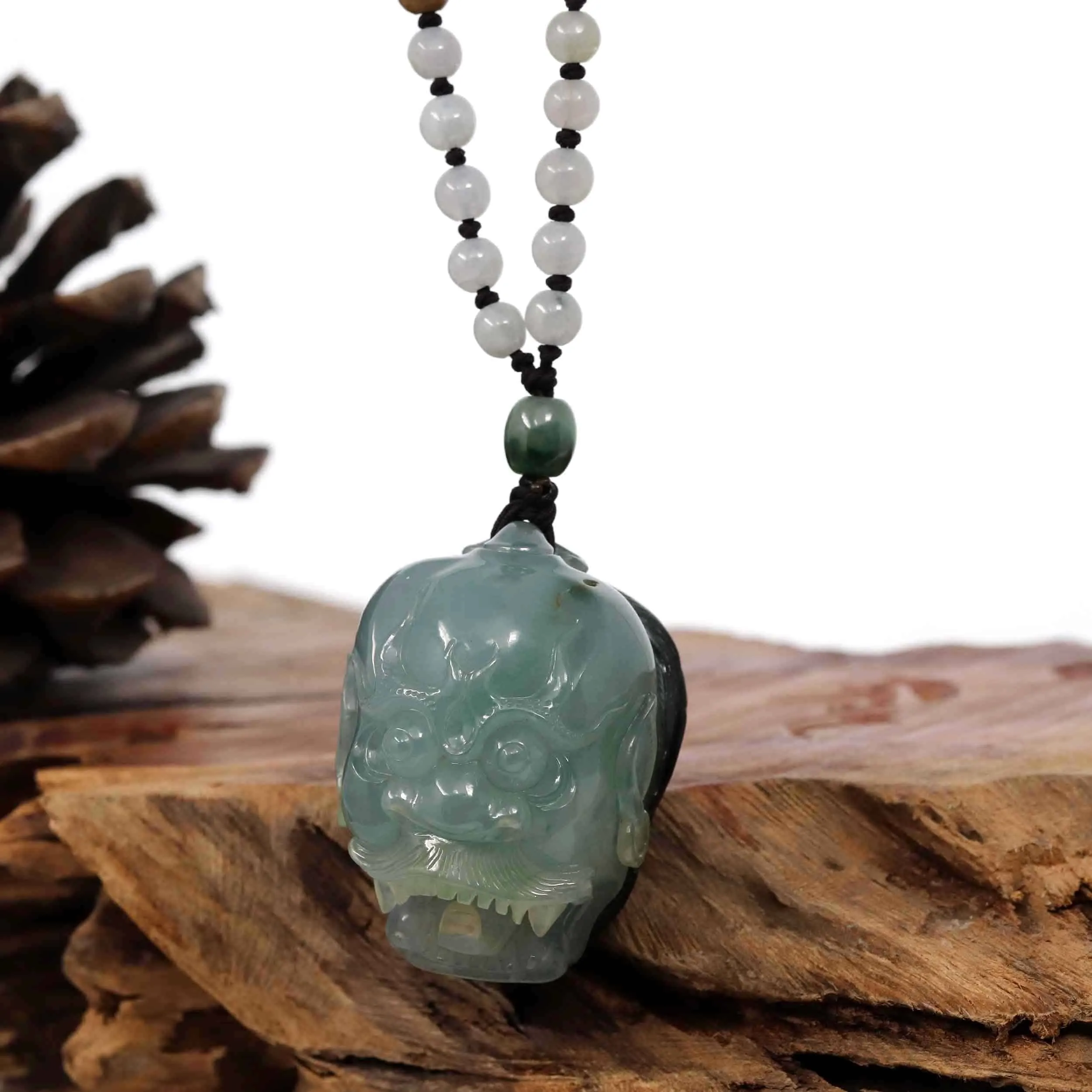 RealJade® "Demon Hunter" (Oni) Natural Blue Green Ice Jadeite Jade Necklace Collectibles