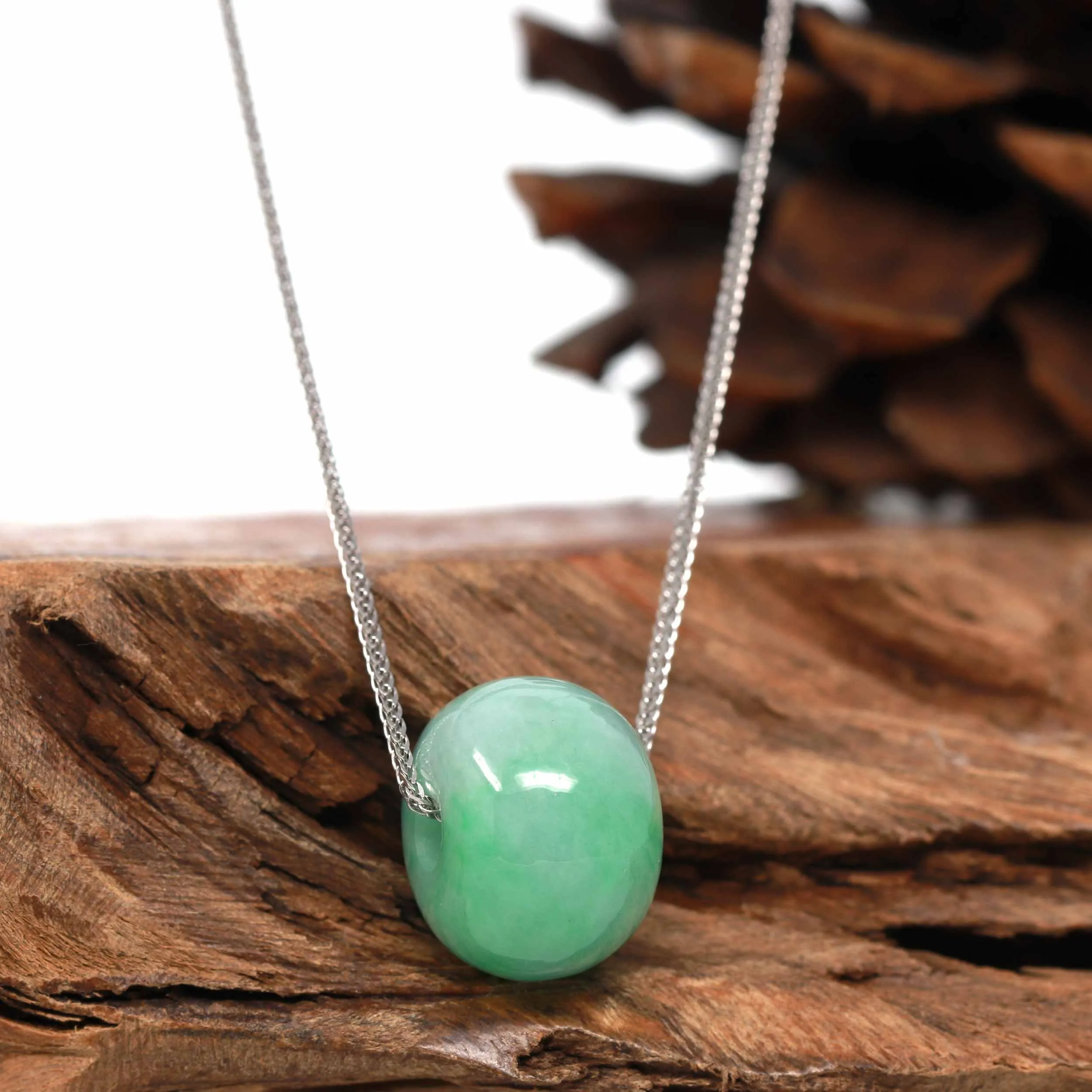 RealJade "Good Luck Button" Necklace Real Deep Green Jade Lucky TongTong Pendant Necklace