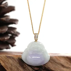 RealJade® "Laughing Buddha" 14k Yellow Gold Genuine Green and Lavender Jadeite Jade with VS1 Diamonds