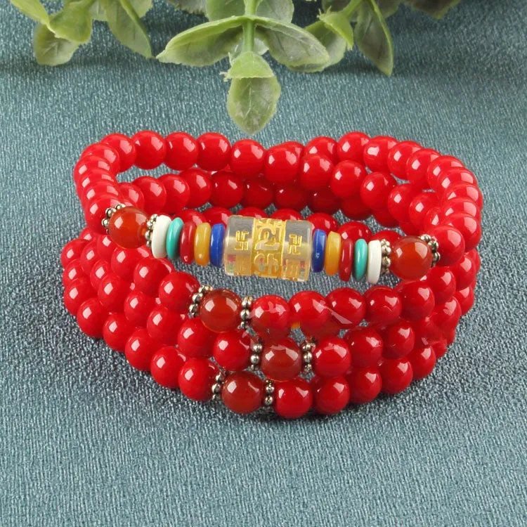 Red Agate Women's Bracelet 6m108 Buddha Beads