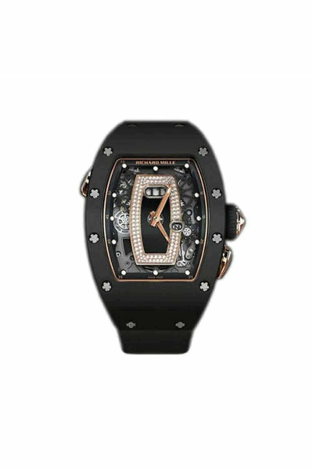 Richard Mille Black Ceramic & 18k Rose Gold Automatic Diamond & Onyx Dial Strap Watch