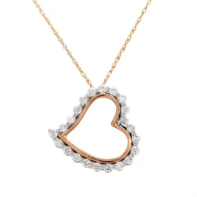 ROSE GOLD LOPSIDED HEART PENDANT NECKLACE WITH DIAMONDS, .25 CT TW