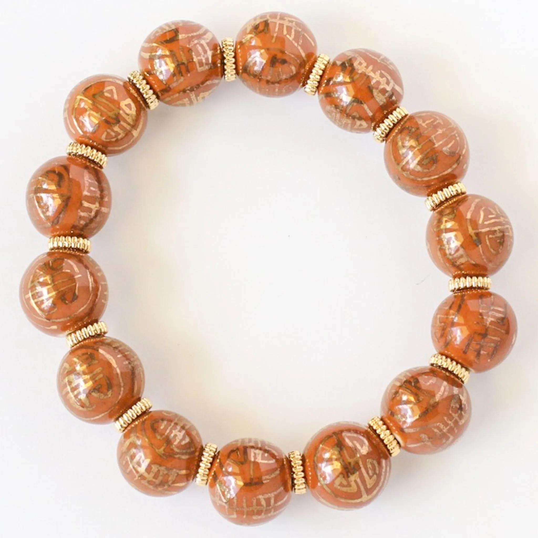 Rose Pink & Gold Chinoiserie Beaded Bracelet