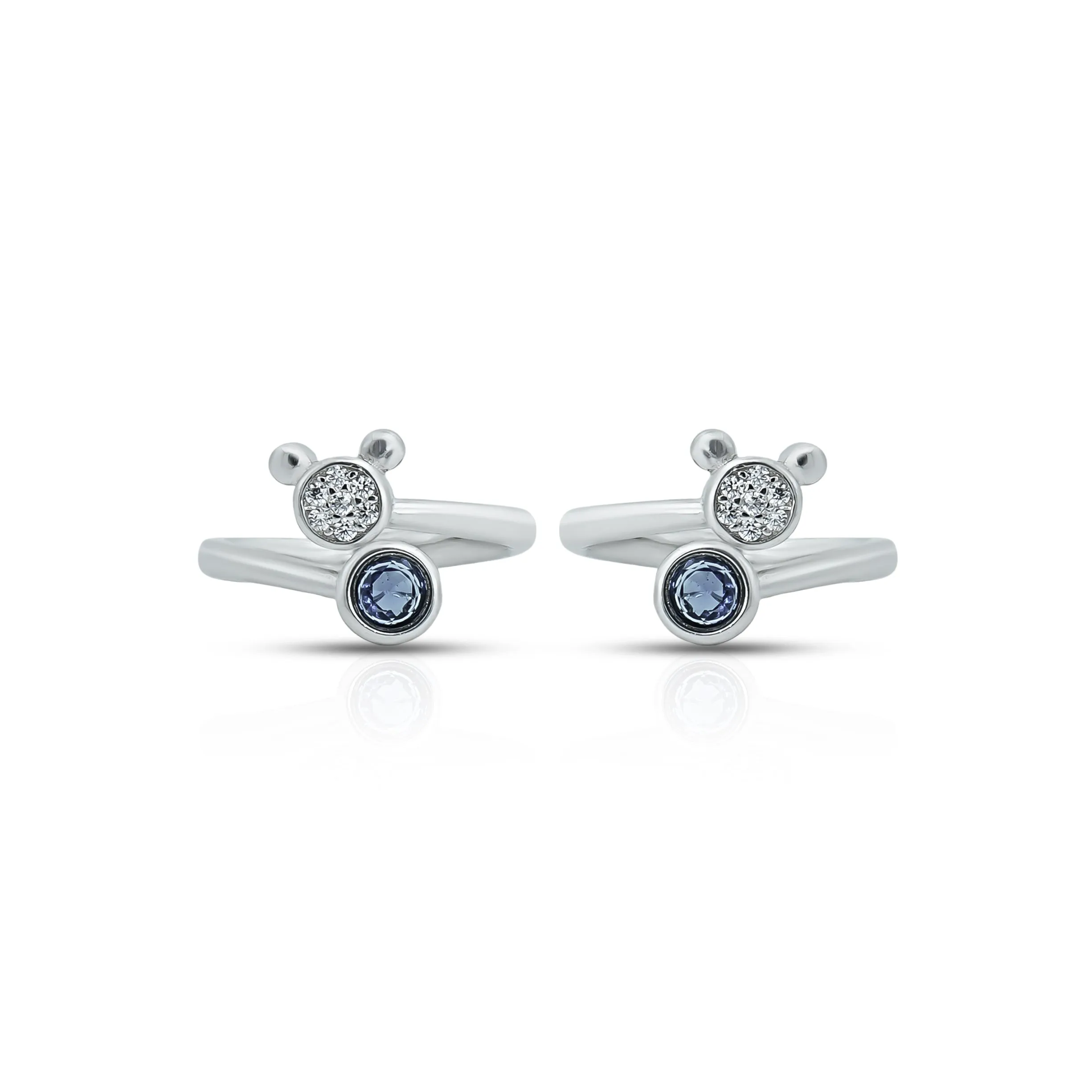Round Blue and White Gemstone Silver Toe Ring
