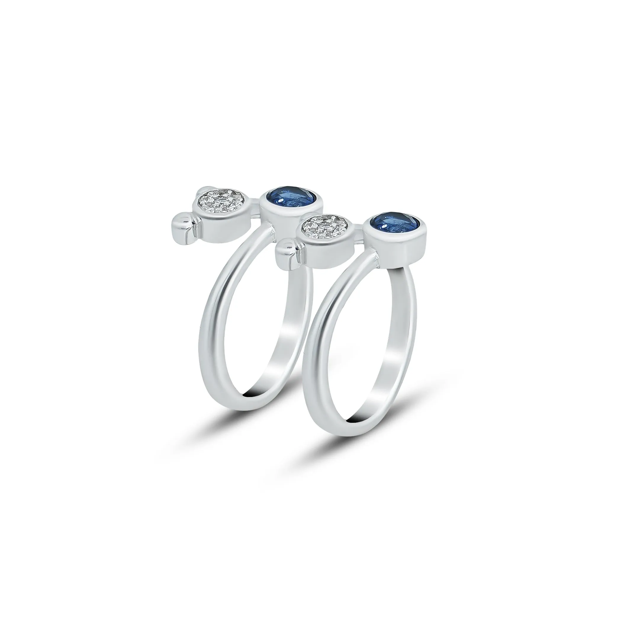 Round Blue and White Gemstone Silver Toe Ring