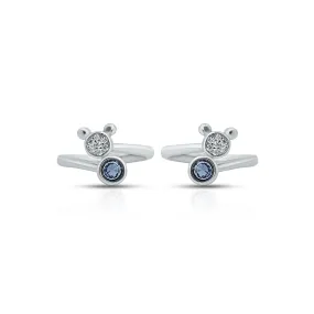 Round Blue and White Gemstone Silver Toe Ring