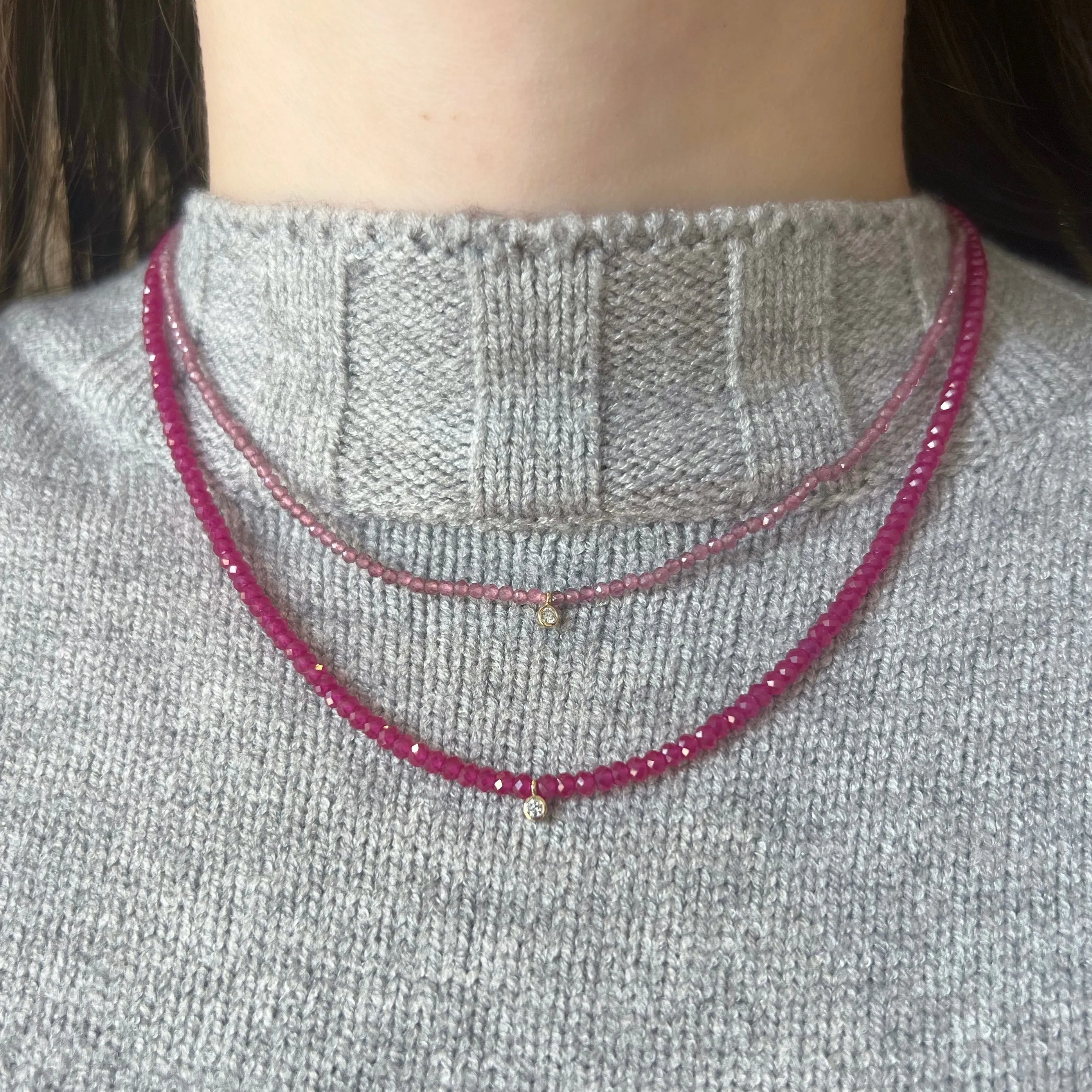 Ruby & Lab Diamond Beaded Necklace