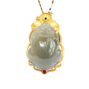 S925 Silver Natural Hotan Jade Pendant, Smoke Purple Pixiu Necklace Jewelry