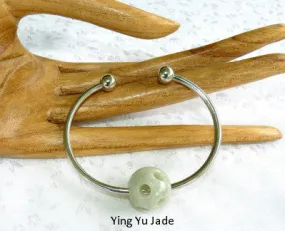 Sale-Hollow Carved Jadeite Jade Bead Charm on Pandora Style Bracelet