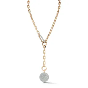 SAXON 18K GOLD CHAIN LINK NECKLACE WITH ELONGATED DIAMOND LINK CLASP AND REMOVABLE EXTENSION CHAIN