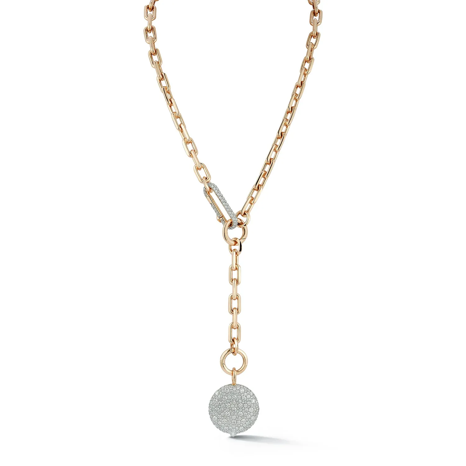 SAXON 18K GOLD CHAIN LINK NECKLACE WITH ELONGATED DIAMOND LINK CLASP AND REMOVABLE EXTENSION CHAIN